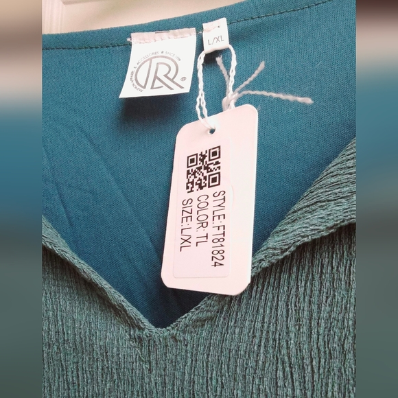 NWT R Collection Teal Empire Waist Crinkle Midi Dress w/pockets lined L/XL - Picture 4 of 8